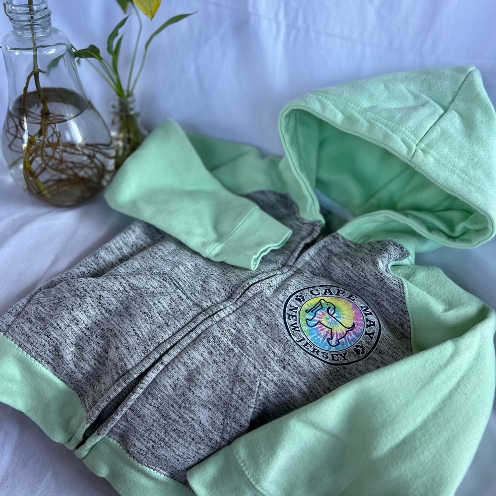 Ragwear Kids Zip Hoodie | Mint and Gray | Cape May Tie Dye Dog Logo | Size 4T
